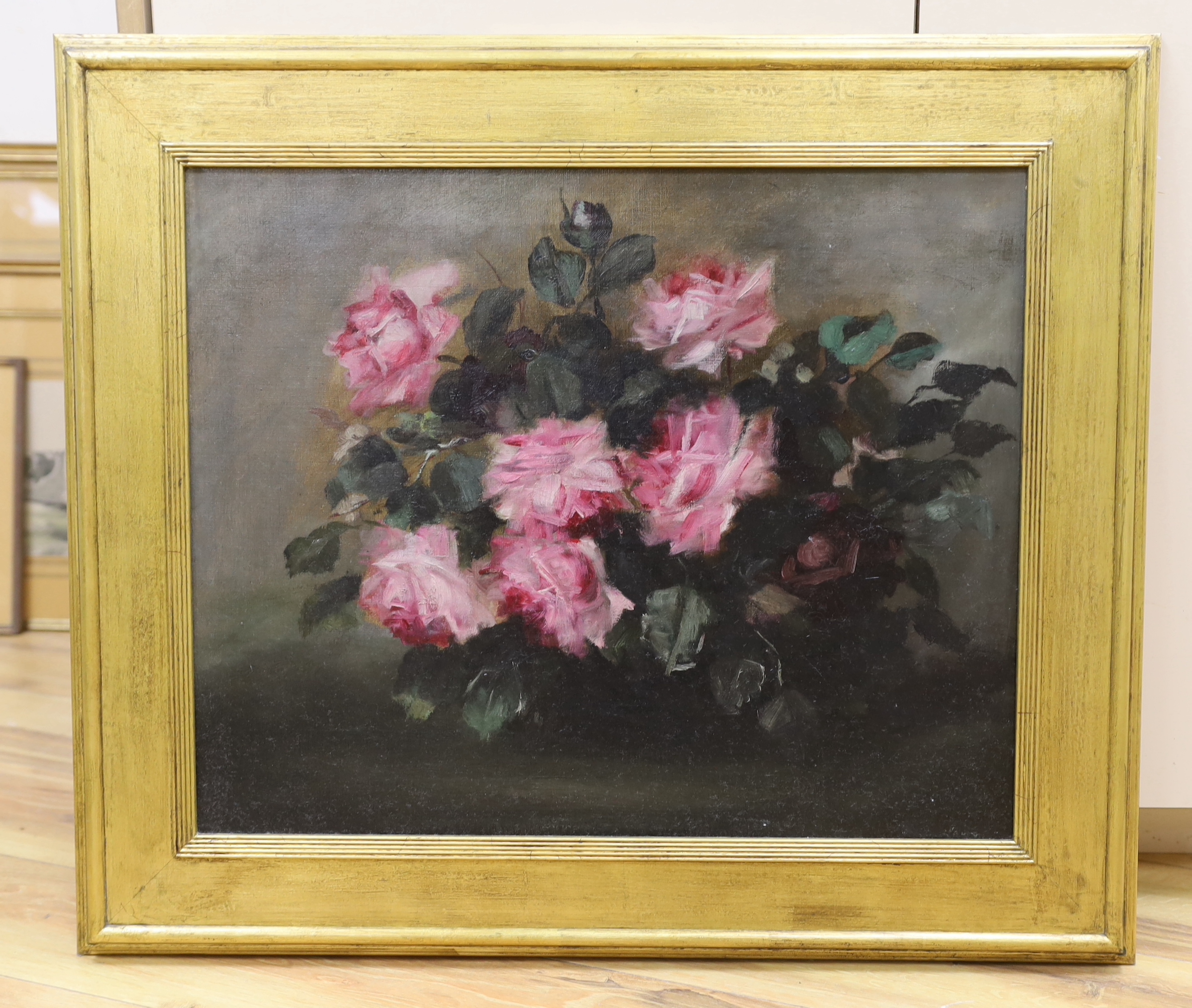 English School c.1910. oil on canvas, Still life of roses, unsigned, 44 x 54cm